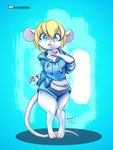 anthro blonde_hair blue_eyes ears_back eyebrow_through_hair eyebrows female finger_to_mouth hair long_tail paws pivoted_ears shush simple_background solo symbol tail text thick_thighs translucent translucent_hair white_body kiaun derideal amy_(xen) mammal mouse murid murine rodent colored digital_drawing_(artwork) digital_media_(artwork) english_text hi_res portrait shaded signature url