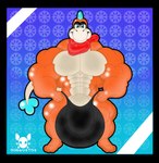 anthro balls big_balls big_muscles blue_eyes bone bulge clothing detailed_background detailed_bulge genitals huge_balls hyper hyper_balls hyper_genitalia male male/male muscular orange_body orange_skin pecs penis solo tail underwear white_sclera jdbo-arts nintendo plessie dinosaur marine plesiosaur plesiosaurus prehistoric_species reptile scalie hi_res