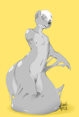 amputee anthro disability eyewear fused_arms fused_legs genitals glasses goo_transformation latex latex_transformation male melting mid_transformation missing_arm nude penis solo transformation viddharta-joshua goo_creature mammal mustelid otter hi_res