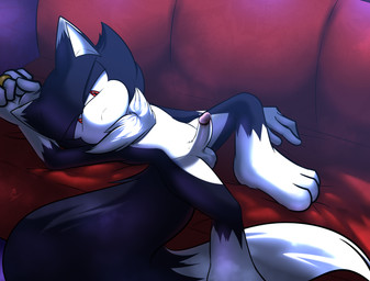 bigtail chest_fur detailed_background fluffy fluffy_tail fur furniture genitals light lying lying_on_sofa male moonlight multicolored_body multicolored_fur nude on_sofa penis red_eyes sofa solo steam tail tired xxkenthewolfxx sega sonic_the_hedgehog_(series) fan_character kenthewolf canid canine canis mammal wolf absurd_res hi_res shaded soft_shading