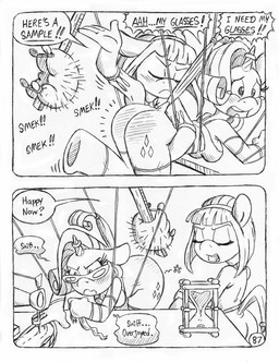 anthro bdsm big_butt blush blush_lines bodily_fluids bondage bound boutique bra butt butt_slap clothed clothed_anthro clothed_female clothing cutie_mark dialogue duo eyewear female fully_clothed fully_clothed_anthro fully_clothed_female glasses horn horn_jewelry horn_ring hourglass_(object) inhibitor_ring jewelry magic_inhibitor magic_suppression pillow pincushion ring_(jewelry) sewing_needle slap spank_marks spank_marks_on_ass spanked_butt spanking spanking_machine speech_bubble submissive submissive_female tears tears_of_pain text torture_device underwear unicorn_horn wearing_glasses wrapped wrapped_arms wrapped_legs wrapped_up circe_(artist) friendship_is_magic hasbro my_little_pony mythology blue_nile_(mlp) rarity_(mlp) earth_pony equid equine horse mammal mythological_creature mythological_equine pony unicorn black_and_white comic english_text monochrome traditional_media_(artwork)