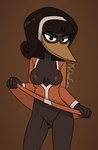 anthro breasts butt butt_from_the_front clothed clothing clothing_lift dress dress_lift exposed_breasts female genitals looking_at_viewer no_underwear pussy smile smiling_at_viewer solo mrchasecomix disney ducktales ducktales_(2017) black_heron_(ducktales) avian bird black_heron egretta heron pelecaniform hi_res