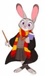 anthro book bottomwear buckteeth clothed clothing front_view fully_clothed fur grey_body grey_fur gryffindor hogwarts_uniform holding_book holding_object looking_at_viewer open_mouth open_smile purple_eyes robe scarf school_uniform shirt simple_background skirt smile solo standing teeth toeless_legwear topwear uniform wand white_background nyoncat disney harry_potter_(series) zootopia judy_hopps lagomorph leporid mammal rabbit digital_drawing_(artwork) digital_media_(artwork)