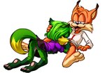 anthro bodily_fluids bottomwear clothed clothing cum cum_in_pussy cum_inside duo female genital_fluids male male/female oral skirt tail tail_under_skirt toony topazice bubsy_(series) alexis_fox bubsy bubsy_bobcat bobcat canid canine felid feline fox lynx mammal