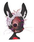 anthro corruption decomposition fur grotesque infection long_whiskers looking_at_viewer male multicolored_body multicolored_fur simple_background solo whiskers daaglaas made_in_abyss tote_brando lagomorph leporid mammal narehate rabbit undead zombie hi_res