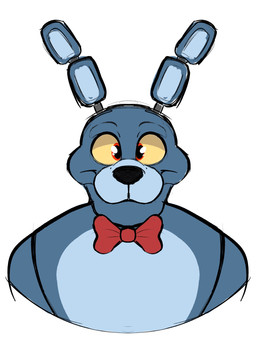 alternate_color anthro black_nose blue_body bow_tie bow_tie_only closed_smile front_view happy long_ears looking_at_viewer machine male male_anthro mostly_nude mouth_closed multicolored_body no_eyebrows red_bow_tie red_eyes simple_background smile smiling_at_viewer solo two_tone_body white_background yellow_sclera ractoons five_nights_at_freddy's scottgames bonnie_(fnaf) animatronic lagomorph leporid mammal rabbit robot 2023 bust_portrait colored_sketch digital_drawing_(artwork) digital_media_(artwork) hi_res portrait shaded simple_shading sketch