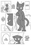 2017 ambiguous_gender anthro comic dialogue domestic_cat doukutsunezumi english_text felid feline felis hard_translated hi_res kemono kuroneko_(doukutsunezumi) mammal monochrome text third-party_edit translated translation_edit