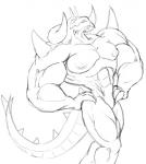 bulge horn male muscular muscular_male nipples nude pecs solo dragmon chaotic chaor demon underworlder_(species) monochrome