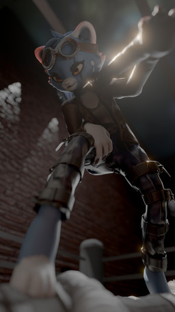 ambiguous_gender anthro arched_back blue_body blue_fur clothed clothing duo eyewear eyewear_on_head feet female foot_on_chest fur goggles goggles_on_head hammer low-angle_view male male/female on_ground orange_eyes standing standing_over taunting tools weapon weapon_on_shoulder bruhboi69 bruhboi_(modeler) widget_(bruhboi69) mammal 3d_(artwork) 9:16 digital_media_(artwork) hi_res