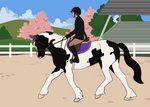 bridle digital_media_(artwork) dressage equid equine faime_registry feral hi_res horseback mammal mottled mount piebald reins rhari rider riding saddle stirrups