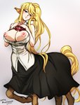 areola big_breasts blonde_hair blue_eyes breasts exposed_breasts female hair hooves long_hair monster_girl_(genre) nipples solo unguligrade minacream european_mythology greek_mythology monster_musume mythology centorea_shianus_(monster_musume) centaur equid equid_taur humanoid_taur mammal mammal_taur taur