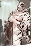 anthro fur male muscular muscular_anthro muscular_male nude papilla solo striped_body striped_fur stripes vein white_body white_fur aban_wrench arknights hypergryph studio_montagne mountain_(arknights) felid mammal pantherine tiger 2:3 hi_res