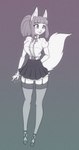 2024 absurd_res anthro bottomwear breasts canid canine canis clothing eyebrows eyelashes female garter_straps hair heart_symbol hi_res legwear mammal monochrome open_mouth open_smile ponytail scorpdk skirt smile solo sparkles stockings