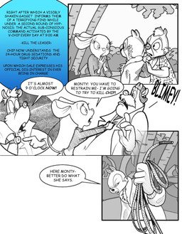 4_fingers aloha_shirt anthro bomber_jacket buckteeth chest_tuft clock clothing facial_hair facial_tuft female fingers forest mustache pattern_clothing pattern_shirt pattern_topwear plant rope shirt solo sweater teeth text topwear tree tuft turtleneck watch wristwatch chris_fischer chip_'n_dale_rescue_rangers disney chip_(disney) dale_(disney) gadget_hackwrench monterey_jack_(cdrr) sparky_(cdrr) chipmunk ground_squirrel mammal mouse murid murine rodent sciurid comic english_text hi_res