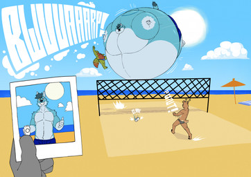 afterimage air_inflation ambiguous_gender ambiguous_pov anthro antlers back_markings beach beach_towel before_and_after belly beverage beverage_can biped blue_body blue_fur blue_hair blush body_inflation brown_body brown_fur burping can clothed clothing container dipstick_tail first_person_view flapping_hands fur gesture green_body green_skin grin group hair hand_gesture helpless holding_beverage holding_can holding_container holding_object holding_photo hooved_plantigrade hooved_toes hooves horn immobile inflation jumping male markings moobs navel net obese obese_anthro obese_male objectification open_mouth outside overweight overweight_anthro overweight_male parasol plantigrade puffed_cheeks red_body red_skin ring_(marking) sand sea shaka_sign smile sound_effects speedo spherical_inflation sport swimming_trunks swimwear tail tail_markings tan_body tan_fur text topless towel trio_focus volleyball volleyball_net water round_cloud watermelon_(watermelonthegecko) ambiguous_species canid canine deer fox gecko lizard mammal reptile scalie hi_res story story_in_description