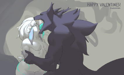 anthro anthro_on_anthro blue_markings blue_tongue breasts dipstick_ears duo ear_markings eyes_closed featureless_breasts featureless_crotch female female_anthro floppy_ears french_kissing fur fur_markings grey_background hair holiday_message holidays kissing larger_male licking lop_ears male male/female male_anthro markings mask_off multicolored_ears muscular muscular_anthro muscular_male nude nude_anthro nude_female nude_male onomatopoeia open_mouth predator/prey scut_tail short_tail simple_background size_difference smaller_female sound_effects tail tail_motion tailwag teeth text tongue waist_grab white_body white_fur white_hair wide_hips ruttinren league_of_legends riot_games tencent valentine's_day kindred_(lol) lamb_(lol) wolf_(lol) bovid canid canine canis caprine mammal wolf 2026 artist_name colored digital_drawing_(artwork) digital_media_(artwork) english_text hi_res shaded