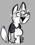 anthro clothed clothing female fully_clothed fur grey_background open_mouth shirt simple_background solo teeth toony topwear keadanger commfox_(keadanger) canid canine fox mammal monochrome sketch