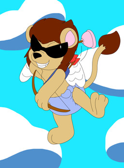 3_toes 4_fingers abdl anthro arrow_(weapon) belly big_diaper black_eyewear black_nose black_sunglasses blue_diaper bow_(weapon) brown_hair brown_mane brown_tail brown_tail_tip brown_tail_tuft brown_tuft clean_diaper cloth_diaper clothed clothing cloud cloudy_sky cocky cocky_grin cocky_smile covered_eyes cupid's_arrow cute_fangs detailed_background diaper diaper_fetish diaper_only dipstick_tail eyebrow_through_hair eyebrow_through_mane eyebrows eyewear fangs feathered_wings feathers feet feline_ears feline_tail fingers flying fur fur_tuft glasses glistening glistening_eyewear glistening_sunglasses grin hair handpaw hindpaw holding_arrow holding_bow_(weapon) holding_object holding_ranged_weapon holding_weapon holidays iconography lion_ears long_tail male mane mane_hair markings messy_hair messy_mane midair mischievous mischievous_smile motion_lines multicolored_body multicolored_ears multicolored_fur multicolored_tail opaque_glasses path_lines paws pink_inner_ear quiver_(object) raised_leg raised_tail ranged_weapon reaching_back reaching_for_weapon sandy_fur shoulder_length_hair sky skyscape smile solo suction_cup sunglasses tail tail_markings tail_tuft tan_arms tan_belly tan_body tan_chest tan_ears tan_face tan_feet tan_fur tan_hands tan_legs tan_neck tan_paws tan_snout tan_tail tan_torso teeth tied_cloth_diaper tied_diaper tied_knot toes topless translucent translucent_hair tuft weapon wearing_diaper white_body white_feathers white_wings wings agumonofalchemy valentine's_day cupid evander_rex felid lion mammal pantherine colored digital_drawing_(artwork) digital_media_(artwork) hi_res