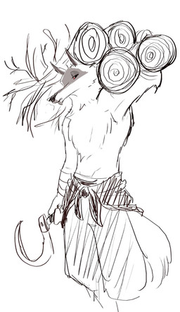 anthro facial_markings fluffy head_markings holding_object holding_weapon log male markings mask_(marking) pointy_ears prick_ears red_eyes shirtless_anthro shirtless_male sickle solo standing weapon wood ultimatellurker dreamworks puss_in_boots_(franchise) death_(puss_in_boots) canid canine canis mammal wolf absurd_res hi_res
