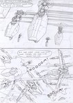 aircraft airship battle bird's-eye_view black_and_white cannon cloud comic destroyed_vehicle dialogue english_text explosion field gunshot high-angle_view kitfox-crimson monochrome motion_lines mountain onomatopoeia ranged_weapon sketch sky skyscape smoke sound_effects stolen_generation text vehicle warzone weapon zero_pictured