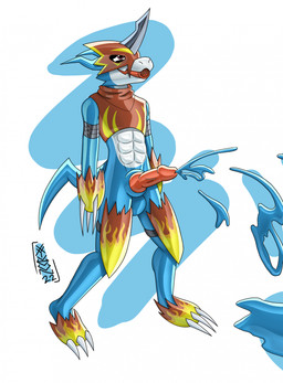after_transformation anal anal_penetration anthro armor black_hair blue_body blue_fur blue_latex bodily_fluids brown_hair claws clothing cum cumshot dildo dildo_in_ass dildo_in_mouth dildo_insertion ejaculation fire forced forced_transformation fur genital_fluids genitals goo_transformation hair headgear helmet horn horned_helmet kerchief latex latex_clothing latex_skinsuit latex_transformation male male_penetrated mask_transformation object_in_ass oral oral_penetration penetration penis red_bandana red_body red_clothing red_penis red_shirt red_topwear sex_toy sex_toy_in_ass sex_toy_in_mouth sex_toy_insertion shirt skinsuit solo spikes tight_clothing topwear transformation xyveon bandai_namco digimon jason_mulder digimon_(species) elemental_creature fire_creature flamedramon human living_latex mammal hi_res