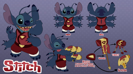 4_arms 4_fingers 4_toes alternate_universe antennae_(anatomy) anthro back_spines barefoot belt biped black_eyes blue_body blue_claws blue_finger_claws blue_fur blue_markings blue_nose blue_pawpads blue_toe_claws bottomwear claws clothed clothed_anthro clothed_male clothing directional_arrow dotted_background ear_markings feet finger_claws fingers front_view fur gradient_background hammer_(weapon) head_markings head_tuft leg_wrap machine male markings melee_weapon multi_arm multi_limb multi_wielding multicolored_antennae narrowed_eyes notched_ear occipital_markings open_mouth open_smile pants pattern_background pawpads plasma_blaster_(lilo_and_stitch) plasma_gun ranged_weapon rear_view red_bottomwear red_clothing red_pants side_view simple_background sleeveless_shirt small_tail smile solo tail text toe_claws toes tongue tongue_out tuft turret weapon angoraram disney lilo_and_stitch stitch_(lilo_and_stitch) alien experiment_(lilo_and_stitch) 2025 character_name digital_drawing_(artwork) digital_media_(artwork) english_description english_text flat_colors hi_res model_sheet signature