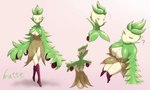 anthro boots bottomwear breasts clothing eyes_closed female footwear leaf looking_at_viewer mouthless shoes simple_background sitting skirt solo watte nintendo pokemon arboliva generation_9_pokemon pokemon_(species) hi_res