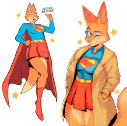 anthro belt boots bottomwear breasts cape clothing coat dialogue dipstick_tail eyebrow_piercing eyebrows eyelashes eyewear facial_piercing female footwear fur glasses green_eyes hand_in_pocket hand_on_hip markings one_eye_closed open_mouth open_smile orange_body orange_fur piercing pockets shoes skirt smile solo tail tail_markings tan_body tan_fur topwear wink spongebandimark dc_comics dreamworks the_bad_guys diane_foxington supergirl canid canine fox mammal 2025 absurd_res hi_res