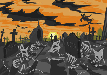 ambiguous_gender bone cemetery detailed_background feral group orange_sky outside skeleton sky sunset tombstone naircat animated_skeleton avian bird domestic_cat felid feline felis mammal undead 2017 digital_drawing_(artwork) digital_media_(artwork) microsoft_paint_(artwork)