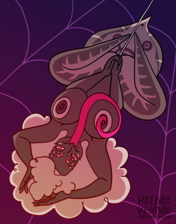 anthro anus breasts female long_tongue multi_eye poofy_hair simple_background solo spider_web tattoo tongue x_anus hotdogvendor arachnid arthropod spider absurd_res hi_res