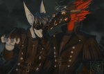 anthro claws clothed clothing duo hair horn male red_hair smile teeth silvyr 2023 digital_media_(artwork) hi_res