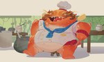 anthro belly big_belly chef_hat clothed clothed_anthro clothed_male clothing feet hat headgear headwear huge_belly male male_anthro obese obese_anthro obese_male orange_body overweight overweight_anthro overweight_male solo teeth toes tongue riisago league_of_legends riot_games tencent tahm_kench_(lol) catfish fish marine absurd_res hi_res