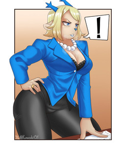 anthro antlers black_bottomwear black_bra black_clothing black_pants black_underwear blonde_hair blue_antlers blue_clothing blue_eyes blue_jacket blue_lips blue_topwear bodily_fluids bottomwear bra breasts clothing deer_antlers deer_ears female gem hair hand_on_hip hand_on_own_hip hand_on_table horn jacket jewelry lips mature_female medium_breasts necklace pants pearl_(gem) pearl_necklace ring solo steamy_breath sweat sweaty_breasts topwear underwear kurocchi131 deltarune undertale_(series) carol_holiday deer mammal hi_res