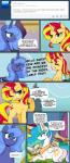 2014 comic dialogue english_text equestria_girls equid equine feathered_wings feathers female feral friendship_is_magic hasbro hi_res horn loopend mammal my_little_pony mythological_creature mythological_equine mythology princess_celestia_(mlp) princess_luna_(mlp) sunset_shimmer_(eg) text unicorn winged_unicorn wings