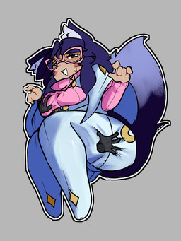 anthro blush breast_grab breasts butt butt_grab disembodied_hand female fox_ears fox_tail hair hand_on_breast hand_on_butt looking_at_viewer low-angle_view medium_breasts purple_hair purple_tail shortstack solo tail thick_thighs wide_hips kirbonix nintendo pokemon madeline_whimsicott wicke_(pokemon) animal_humanoid humanoid 3:4 hi_res