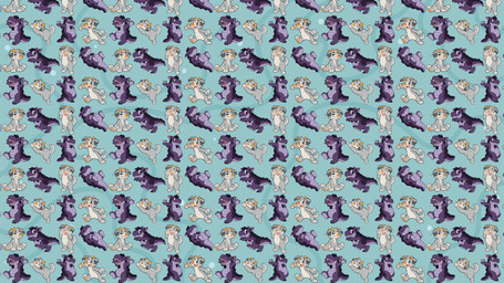 anthro chibi dipstick_ears duo ear_markings eyes_closed fur gift gift_wrapping grey_body grey_fur grey_tail multicolored_body multicolored_ears multicolored_fur pink_tongue purple_body purple_tail simple_background smile tail tile tongue tongue_out white_sclera gatoradeew mythology alligator alligatorid canid canid_demon canine canis crocodilian demon domestic_dog hellhound mammal mythological_canine mythological_creature reptile scalie 16:9 2025 4k absurd_res digital_media_(artwork) hi_res widescreen