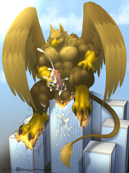 4_toes 5_fingers abs anthro balls beak biceps biped bodily_fluids brown_body brown_fur building building_destruction city city_background cityscape claws crush cum cum_on_building cumshot destruction ejaculation erection feathered_wings feathers feet finger_claws fingers fire fur genital_fluids genitals house macro macro_anthro macro_male male masturbation muscular muscular_anthro muscular_male nude outside paws pecs penile penile_masturbation penis rampage sitting sitting_on_building solo tail toe_claws toes wings koa_wolf mythology carpo avian gryphon mythological_avian mythological_creature hi_res