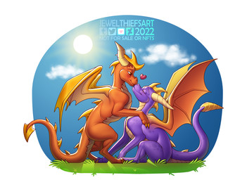 blush claws cloud duo feral horn kiss_on_lips kissing love male male/male morning purple_body red_body romantic sky sun tail wings jewel-thief activision mythology spyro_the_dragon flame_(spyro) spyro dragon mythological_creature mythological_scalie scalie 2022 digital_media_(artwork)