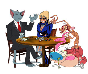 5_fingers anthro barefoot black_boots black_clothing black_footwear black_gloves black_handwear black_mask black_nose black_tie_(suit) black_tuxedo blonde_hair blue_nose bodily_fluids boots breasts card chair claws cleavage clothed clothing eyebrows feet female fingers footwear furniture gloves grey_body grey_skin group hair handwear high_heeled_boots high_heels humanoid_hands lips lipstick long_tail long_tongue makeup male male_anthro mouth_closed necktie on_chair on_model open_mouth pink_tongue playing_card poker_chip raised_eyebrow red_lips red_lipstick red_necktie sharp_teeth shoes simple_background sitting sitting_on_chair snot snot_string standing_on_another style_crossover suit tail teeth tongue tongue_out white_background white_clothing white_gloves white_handwear smileyjuiice gary_the_rat nickelodeon ren_and_stimpy erotica_jones gary_andrews ren_höek stimpy_j._cat stripperella canid canine canis chihuahua domestic_cat domestic_dog felid feline felis human mammal manx murid murine rat rodent toy_dog 2022 colored crossover digital_drawing_(artwork) digital_media_(artwork) english_description hi_res signature