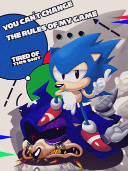 5_fingers anthro bodily_fluids broken_teeth bruised bruised_eye clothing crying defeated_villain duo fingers footwear frown gloves handwear humor looking_at_viewer male on_model on_style profanity quills_(anatomy) ready_or_not_here_i_come red_clothing red_footwear red_shoes sharp_teeth shoes standing_on_another tears teeth the_truth toony unimpressed villainous wounded rember_er sega sonic_the_hedgehog_(series) 2011_x sonic.exe sonic_the_hedgehog eulipotyphlan hedgehog mammal monster 3:4 adversarial_noise hi_res reaction_image