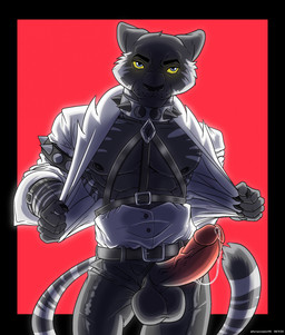 abs anthro aroused balls belt big_balls big_penis bodily_fluids clothed clothing collar dripping erection flashing fly_open genital_fluids genitals glans glistening half_naked harness huge_balls leaking_precum leather leather_clothing leather_daddy leather_harness long_penis lustful_gaze male muscular muscular_male open_clothing open_shirt open_topwear pecs penis penis_poking_out penis_through_fly pose precum precum_drip shirt solo spiked_collar spikes stripes teasing thick_penis tight_clothing topwear undressing unzipped unzipped_pants vein veiny_penis zipper furryscorpion90 felid feline mammal pantherine tiger hi_res pinup