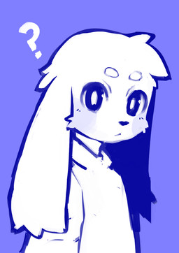 anthro blue_background clothed clothing eyebrows fur iris long_ears looking_at_viewer pupils question_mark simple_background solo topwear color_fox 2023 absurd_res blue_and_white hi_res monochrome