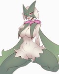 absurd_res anthro big_breasts breast_curtains breasts digital_media_(artwork) female fur generation_9_pokemon hair hi_res looking_at_viewer meowscarada nintendo nude open_mouth pokemon pokemon_(species) reeviro simple_background smile solo