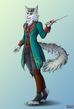anthro belt cheek_tuft chest_tuft claws clothed clothing coat dagger dark_hair facial_tuft fluffy fluffy_tail fully_clothed fur grey_body grey_fur holding_object holding_weapon inner_ear_fluff looking_at_viewer male markings melee_weapon multicolored_body musical_instrument neck_tuft open_mouth pan_flute paws sash sharp_teeth shirt smile solo standing striped_body striped_fur striped_markings striped_tail stripes tail tail_markings teeth topwear tuft two_tone_body weapon white_body white_fur white_fur_tuft wind_instrument woodwind_instrument yellow_eyes sinarts dungeons_and_dragons hasbro wizards_of_the_coast domestic_cat felid feline felis maine_coon mammal absurd_res hi_res