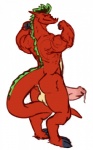 anthro back_muscles balls biceps big_penis bodily_fluids erection flexing genital_fluids genitals humanoid_genitalia humanoid_penis male muscular muscular_anthro muscular_male penis precum precum_string red_body red_scales scales solo tail testosterone_(artist) american_dragon:_jake_long disney european_mythology mythology jake_long dragon mythological_creature mythological_scalie scalie western_dragon 5:8