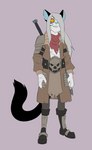 anthro black_tail boots clothing coat footwear hair long_hair male malnourished melee_weapon scarf shoes solo sword tail topwear weapon white_hair metal_(artist) metal_(character) felid feline mammal 2023 hi_res