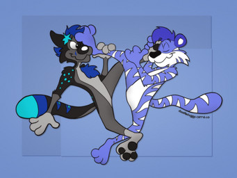 anthro blue_body blue_fur duo embarrassed eyes_closed feet foot_fetish foot_play fur grey_body grey_fur male male/male null null_bulge one_eye_closed pawpads paws striped_body striped_fur stripes toony wink doodledoggy arcturus_the_chusky canid canine canis cheetah domestic_dog felid feline husky hybrid mammal nordic_sled_dog pantherine spitz tiger absurd_res clip_studio_paint_(artwork) digital_media_(artwork) hi_res