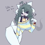 anthro bra bra_peek cigar cigarette clothing cowbell female holding_cigar holding_object offscreen_male panties scentedpocky smoking smoking_cigarette solo teasing_look temmie_(undertale) undertale undertale_(series) underwear