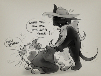 ambiguous_gender anthro black_body black_fur clothed clothing doggystyle duo feral from_behind_position fur intersex intersex/male male partially_clothed sex shitpost stippledipped mewgenics trampy_(mewgenics) zodiac_(mewgenics) calico_cat domestic_cat felid feline felis mammal meme sketch