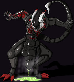 acid alien_genitalia balls big_balls big_penis black_body black_exoskeleton cheek_window claws dim_lighting exoskeleton exoskeleton_markings genitals huge_balls huge_penis male penis red_claws solo tattoo uncut_medial_ringed_knotted_penis unknown_artist alien_(franchise) whiteskill_family dylan_whiteskill_(thatwereboy) alien hybrid scalie werecreature xenomorph absurd_res hi_res